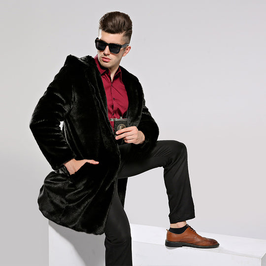 Herren Luxuriöses Kunstpelz-Cape mit voluminösem Kragen und vielseitigem Schnitt R&B