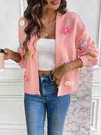 R&B | Strickcardigan mit Blütendetails Offene Vorderseite Feminin und Stylisch