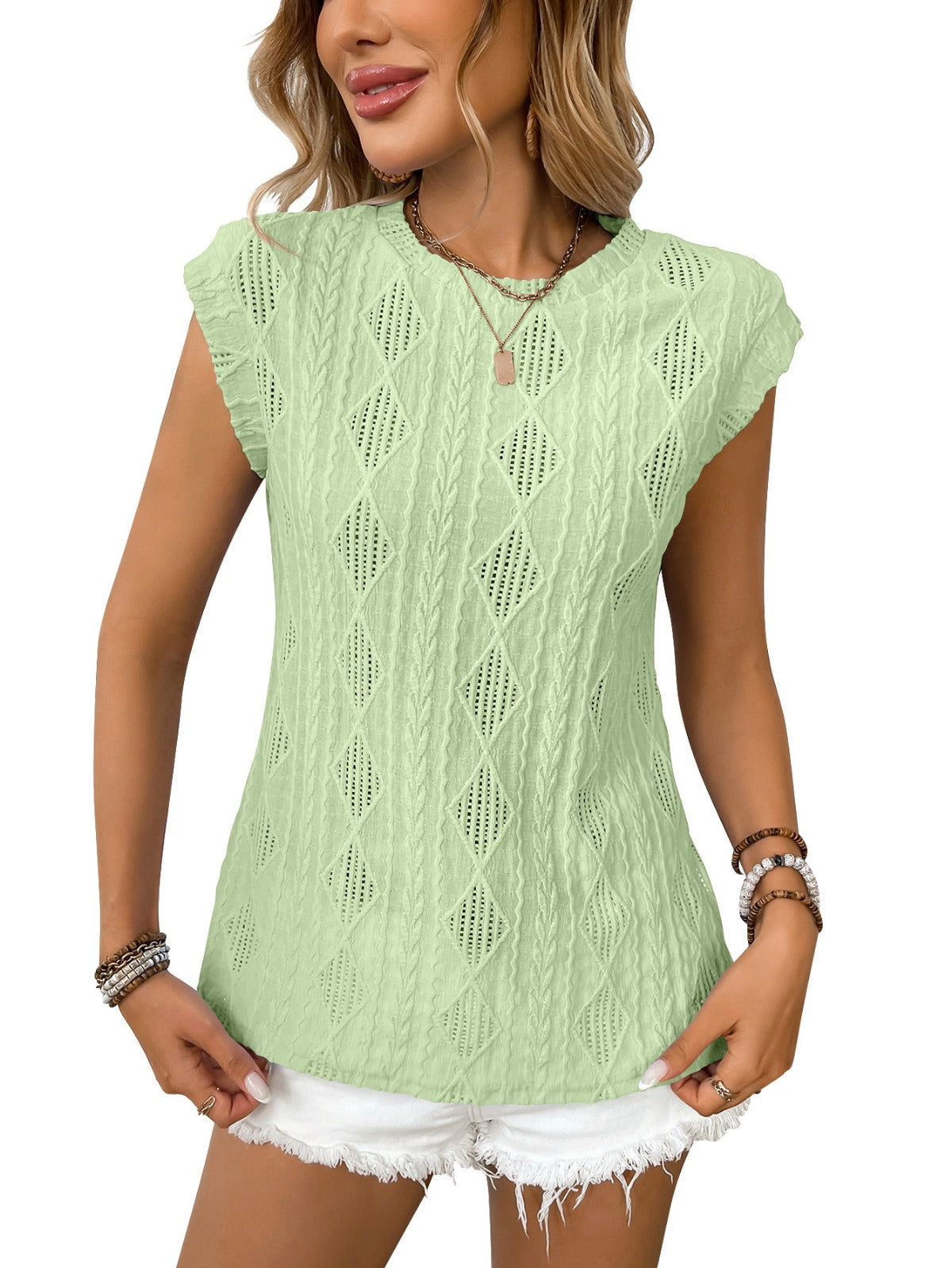 R&B | Jacquard T-Shirt mit Rundhalsausschnitt und kurzen Ärmeln