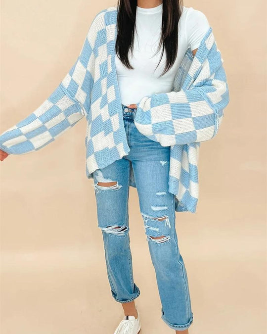 R&B | Übergroße Karierte Strickjacke