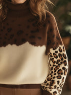 R&B | Leopardenmuster Strickpullover Elegant und Modern Hochkragen Design