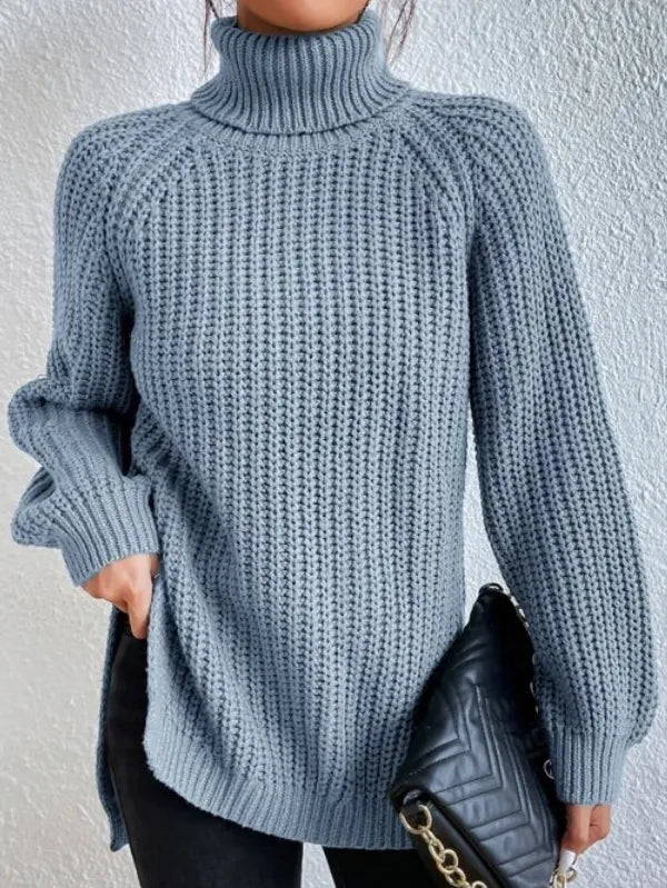 R&B-rollkragenpullover Mit Raglanärmel Und Geteiltem Saum