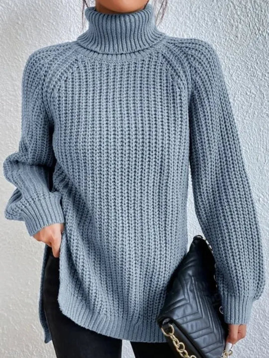 R&B-rollkragenpullover Mit Raglanärmel Und Geteiltem Saum