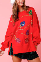 R&B | Weihnachtslichter Pailletten Schlitz Pullover Sweatshirt