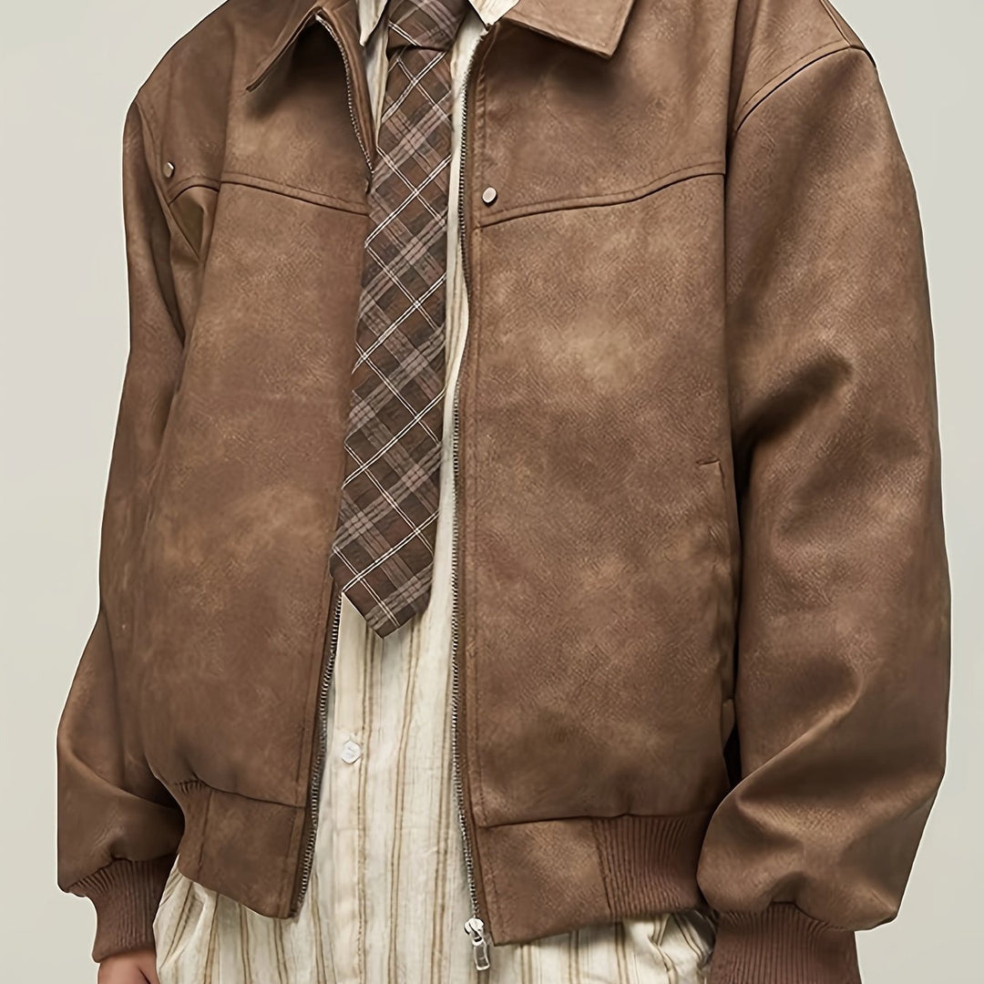 R&B | Vintage-Jacke Aus Braunem Pu mit Lockerer Passform