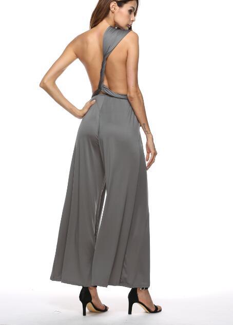 Damen Eleganter Jumpsuit mit Tiefem V-Ausschnitt und Innovativer Wickeloptik R&B