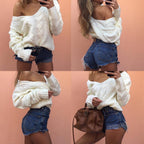 Damen Grobstrickpullover mit offener Schulter und Zopfmuster