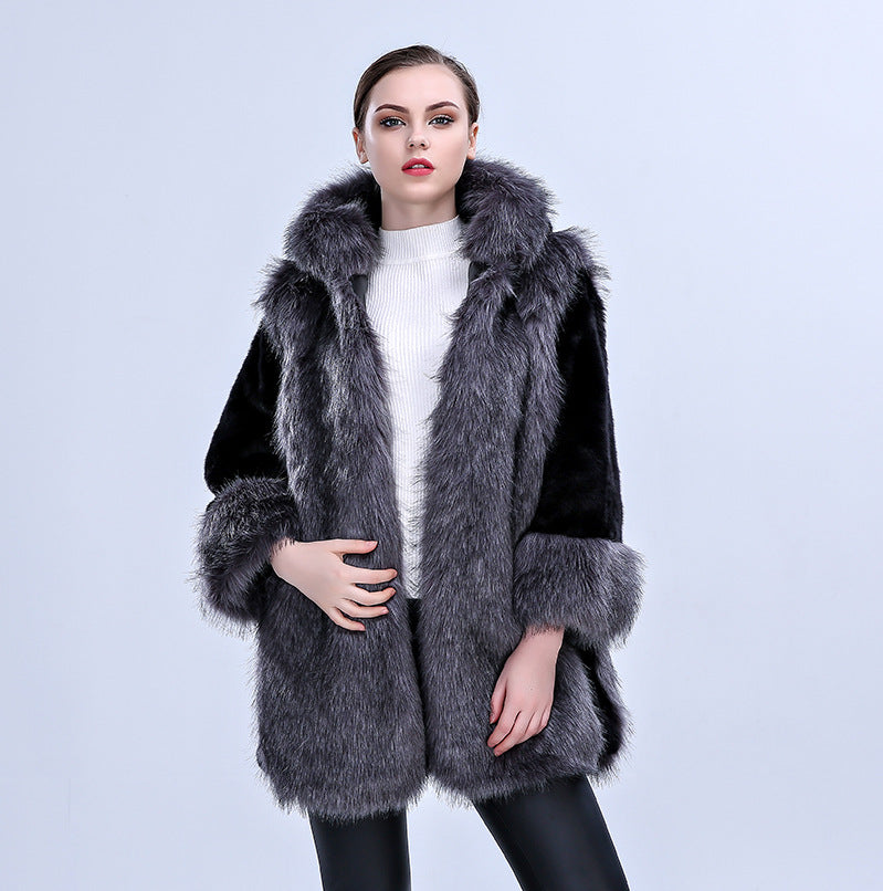Damen Eleganter Kunstpelz-Mantel mit voluminösem Kragen und seitlichen Taschen R&B