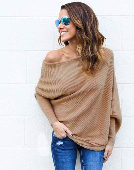 Damen legerer Off-Shoulder Pullover aus weichem Strick R&B