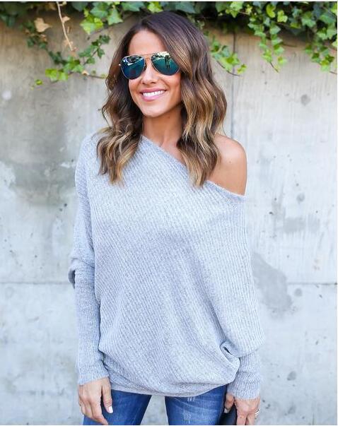 Damen legerer Off-Shoulder Pullover aus weichem Strick R&B