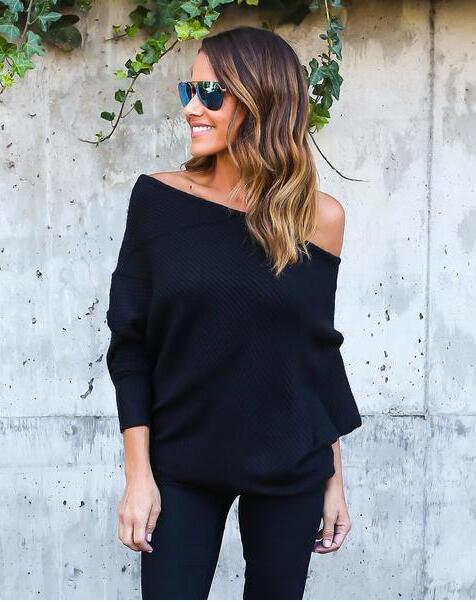 Damen legerer Off-Shoulder Pullover aus weichem Strick