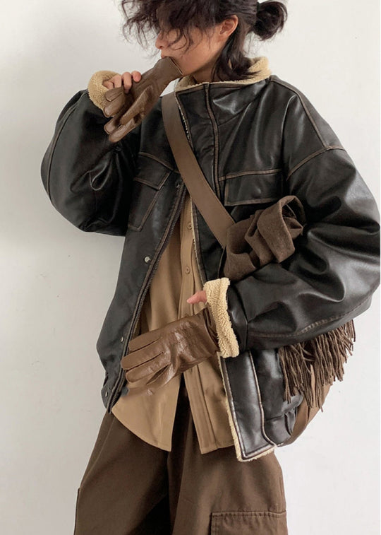 R&B | Inspirierte Lammfleece gefütterte Lederjacke – Unisex-Stil