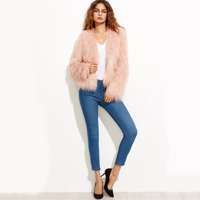 Damen Flauschiger Kunstfell Überwurfjacke R&B