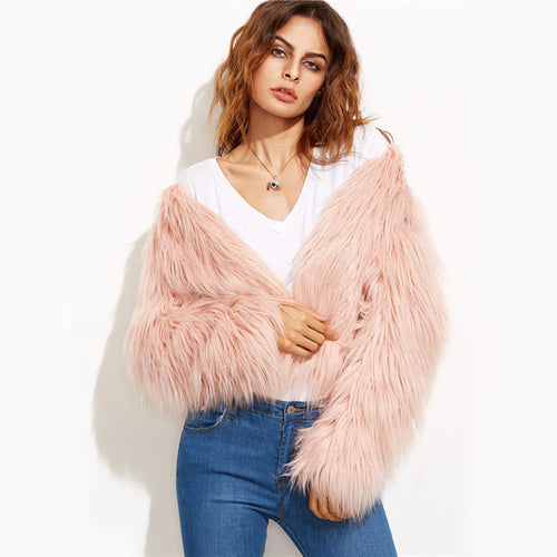 Damen Flauschiger Kunstfell Überwurfjacke R&B