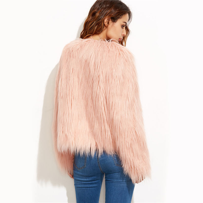 Damen Flauschiger Kunstfell Überwurfjacke R&B