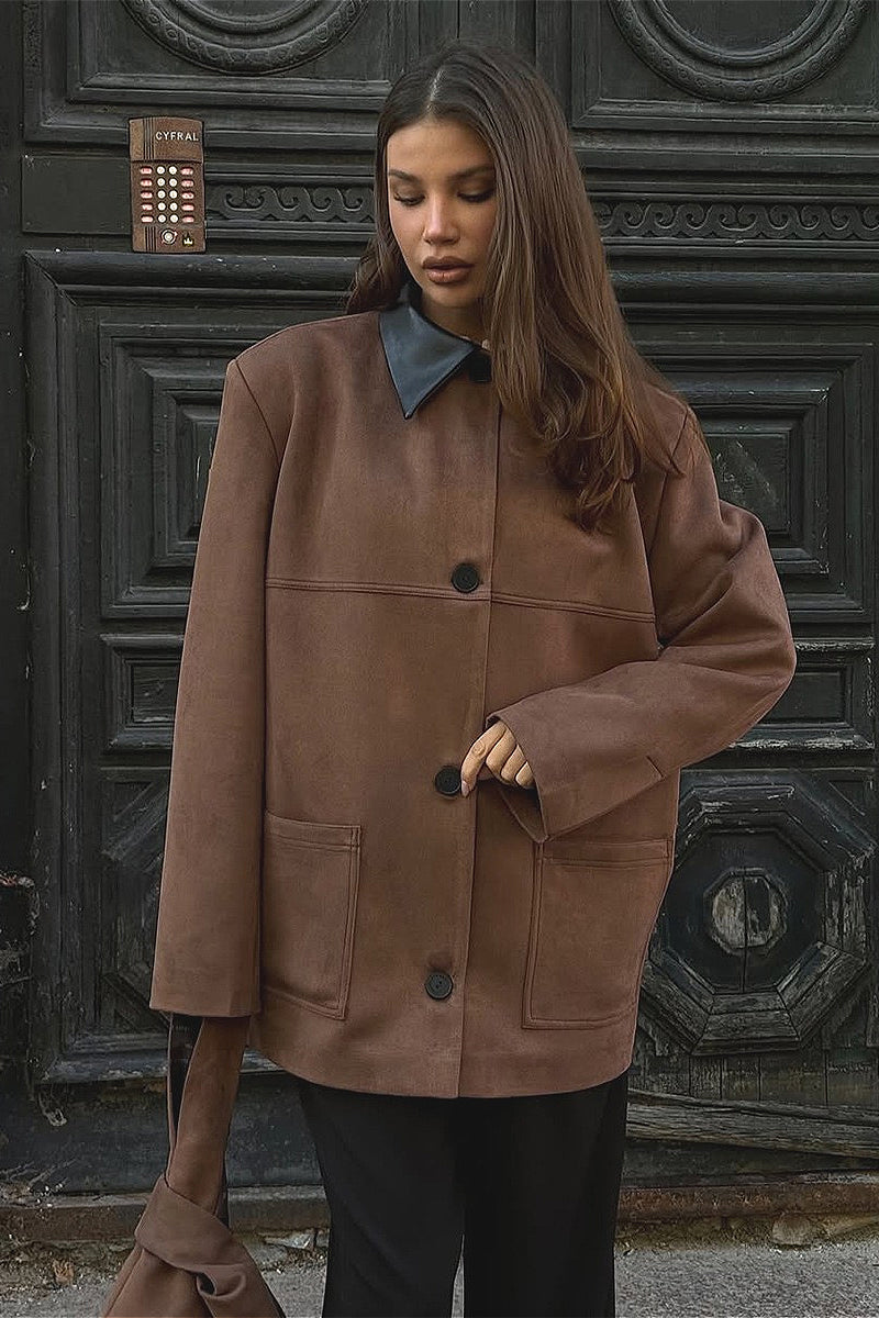 R&B | Retro Wildlederkragen Kontrastjacke