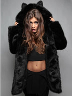 Damen kuschelige Kunstfelljacke mit Ohren R&B
