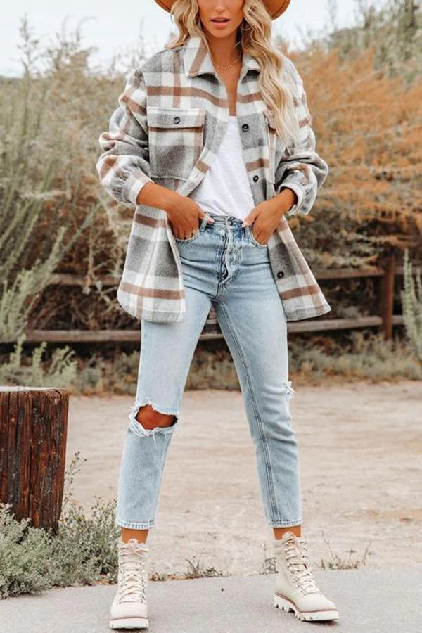 R&B | Karierte Jacke mit Taschen für Frauen
