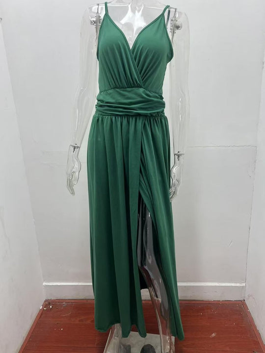 R&B | V-Ausschnitt Hosenträger ärmellos sexy rückenfreies farblich passendes Kleid