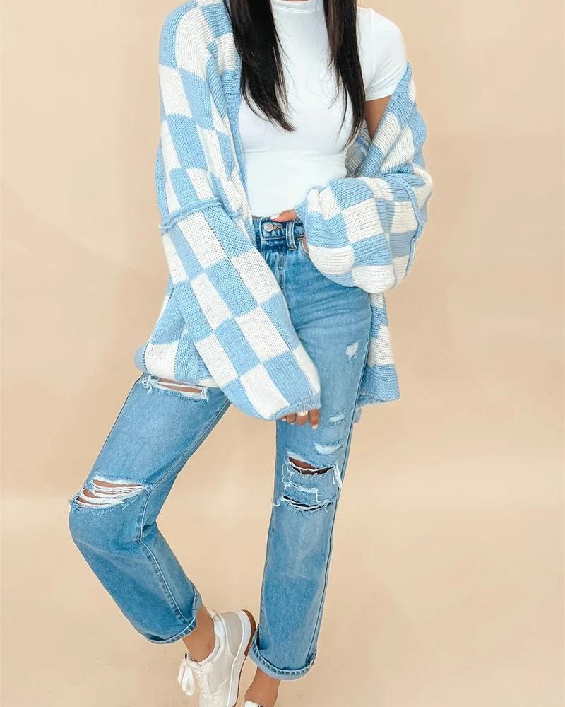 R&B | Übergroße Karierte Strickjacke