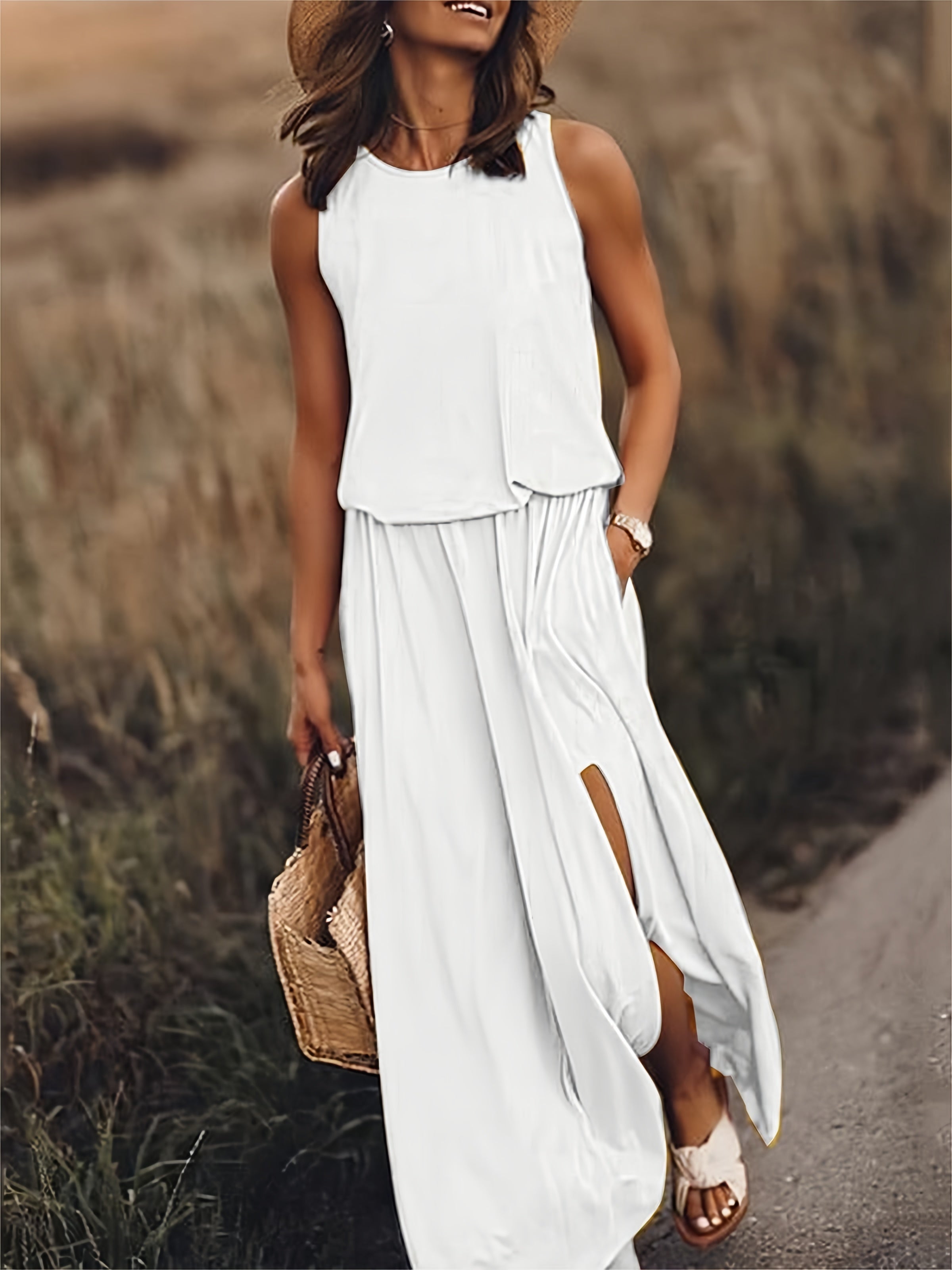 Hüftfallendes Maxikleid mit Schlitz