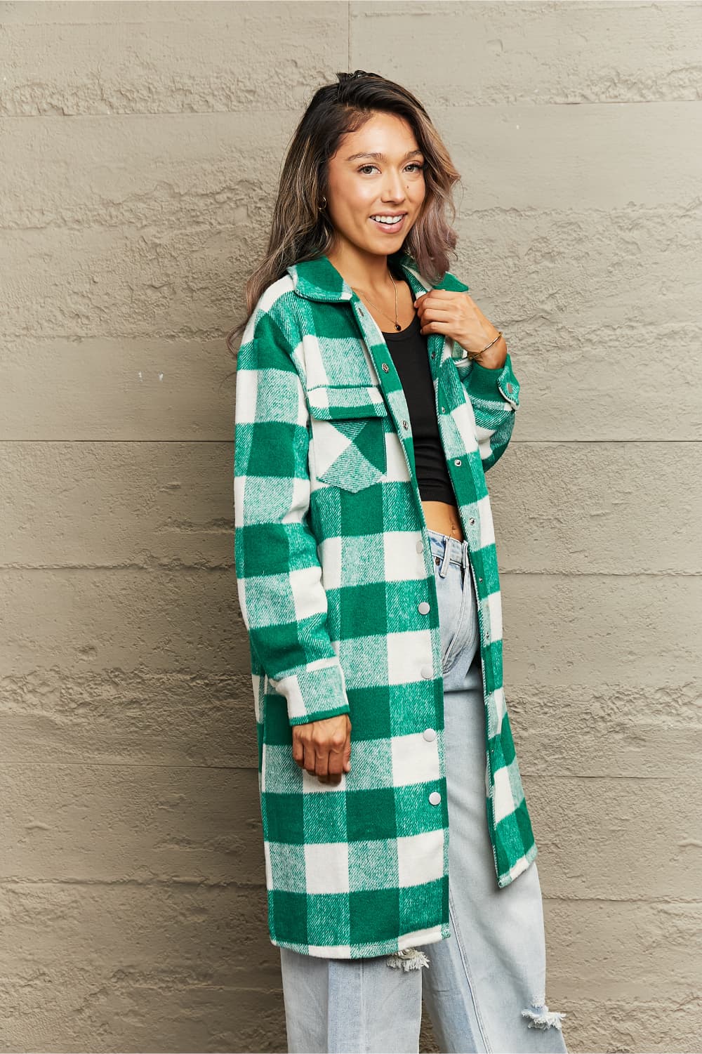 R&B | Karierte Longline Hemdjacke