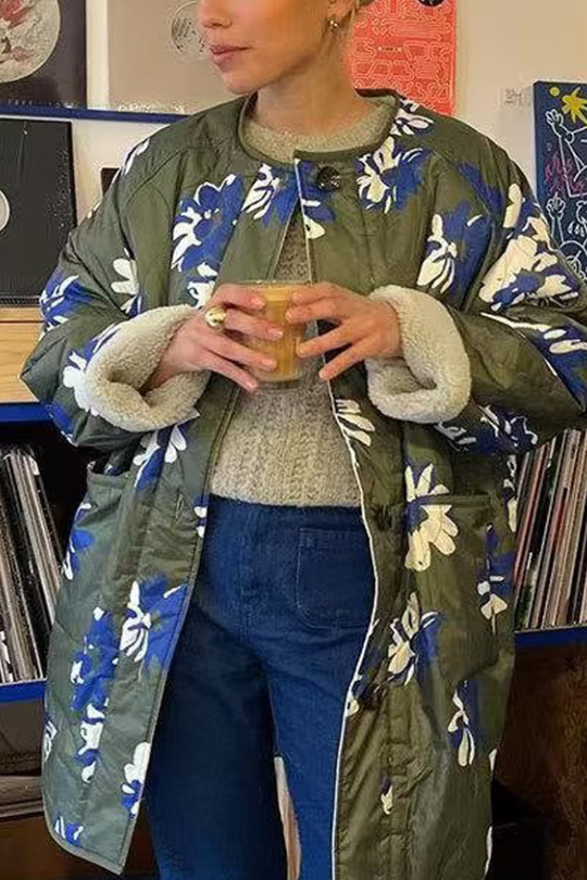 R&B | Gedruckte Rundhals Einreihige Dünne Baumwolljacke