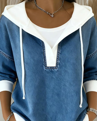 R&B | Sweatshirt mit Schnürung und Denim Einsätzen