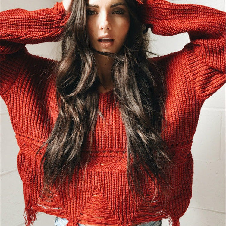 Damen Pullover mit lässigem Fransen-Design R&B