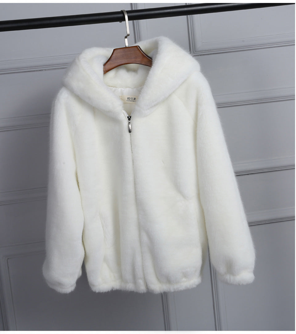 Damen Flauschige Kapuzenjacke R&B