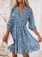 R&B | Mittellanges Kleid mit V-Ausschnitt und böhmischem Print für Damen