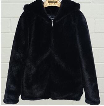 Damen Flauschige Kapuzenjacke aus Kunstfell mit hochwertigem Reißverschluss R&B