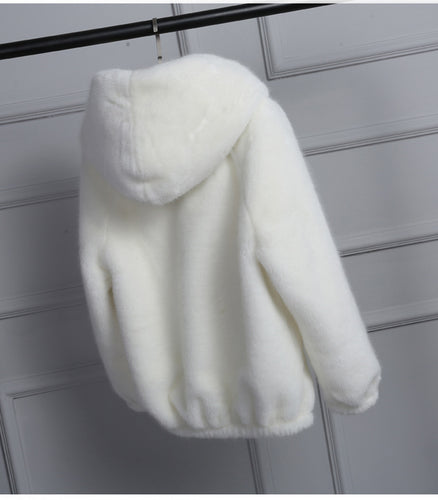 Damen Flauschige Kapuzenjacke aus Kunstfell mit hochwertigem Reißverschluss R&B