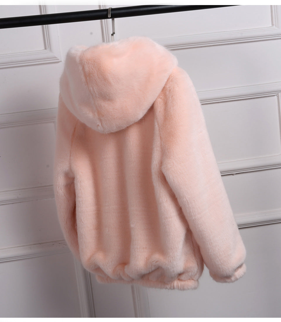 Damen Plüschjacke mit Kapuze und hochwertiger Fleece-Oberfläche R&B