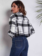 R&B | Karierter Knopf-Front-Jacke mit Taschen