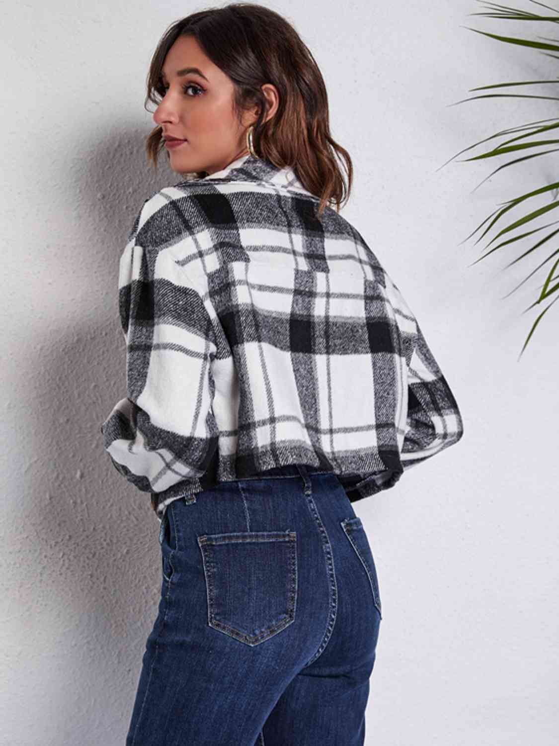 R&B | Karierter Knopf-Front-Jacke mit Taschen