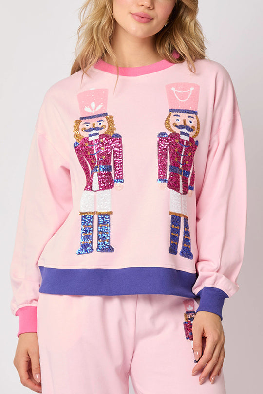 R&B | Weihnachtsmann Pailletten Freizeit Sweatshirt und elastische Taillen lockere Taschenhose Set