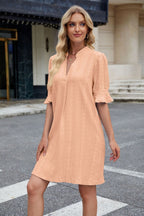 R&B | Jacquard five-quarter-sleeved Kleid mit V-Ausschnitt