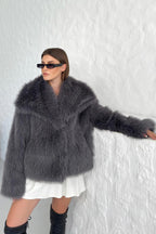 R&B | Faux-Fur-Schalkragenjacke
