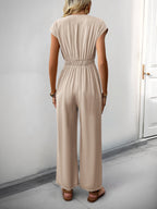 R&B | V-Ausschnitt einfarbiger elastischer Overall mit hoher Taille und weitem Bein