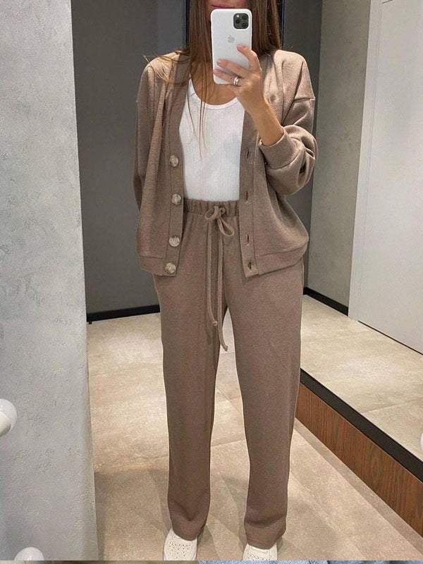 R&B | lässiges V-Ausschnitt Pullover- und Hose-Set