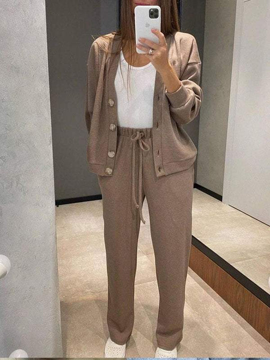 R&B | lässiges V-Ausschnitt Pullover- und Hose-Set