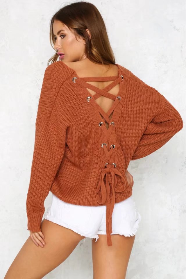 Damen Grobstrickpullover mit lockerer Passform und tiefem Rundhalsausschnitt R&B
