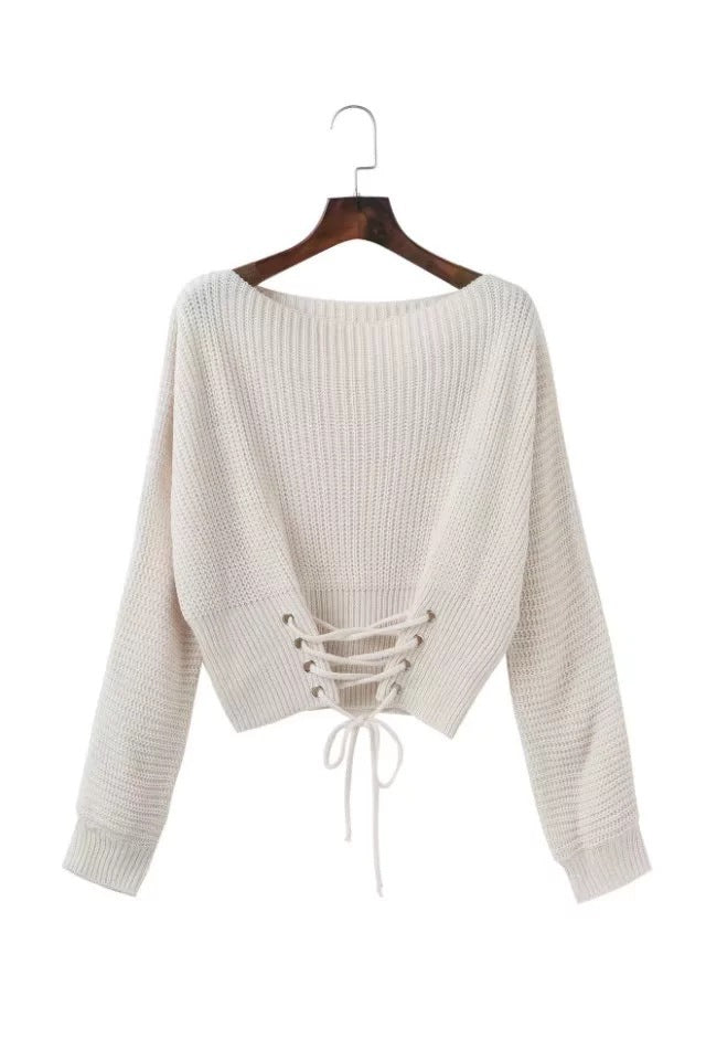Damen lockerer Strickpullover mit ausgefallenem Rückendetail R&B