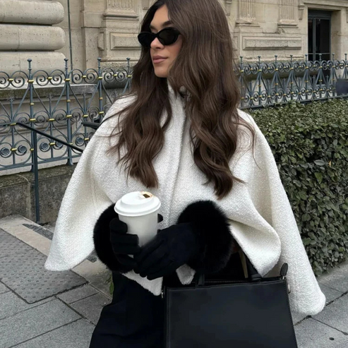 R&B | High Neck Cape Mantel Elegante a Linien Swing Jacke