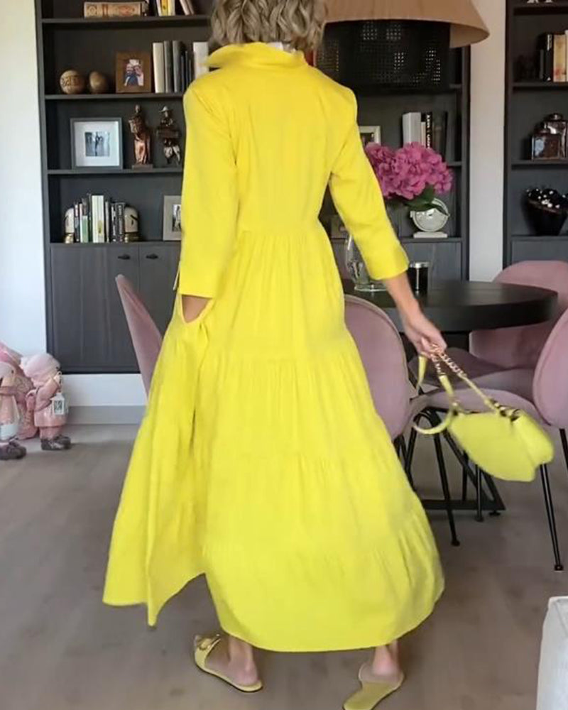 R&B | Lässiges Einfarbiges Patchworkkleid mit Reverstasche
