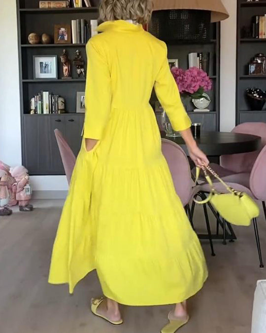 R&B | Lässiges Einfarbiges Patchworkkleid mit Reverstasche