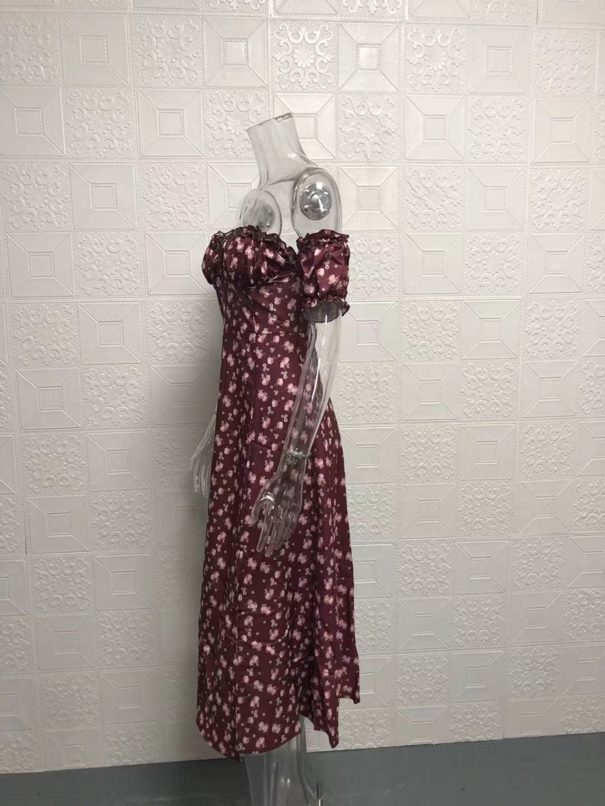 R&B | Geschlitztes Blumenkleid schulterfreies Röhrentop-Kleid