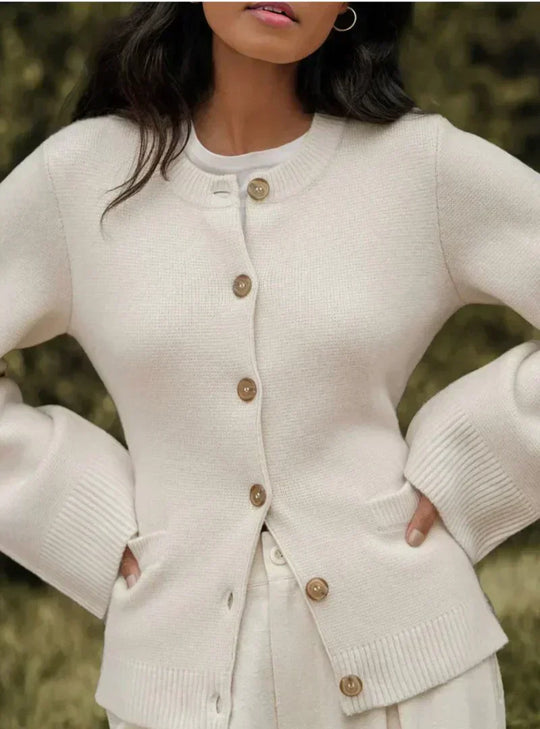 R&B | Strickjacke Wollmischung Reguläre Passform Knopfverschluss mit Fronttaschen