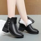 R&B | Damen Echtes Leder Metall Schnalle Samt Stiefel